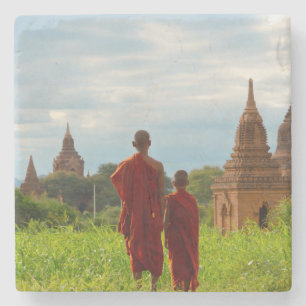 Monks with Ancient Temples Stone Coaster