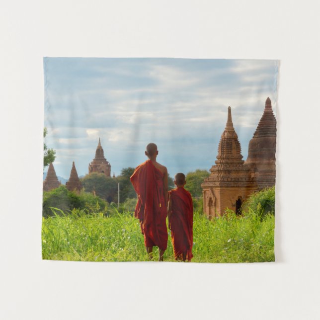 Monks with Ancient Temples Tapestry (Front (Horizontal))