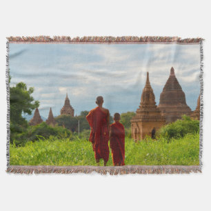 Monks with Ancient Temples Throw Blanket
