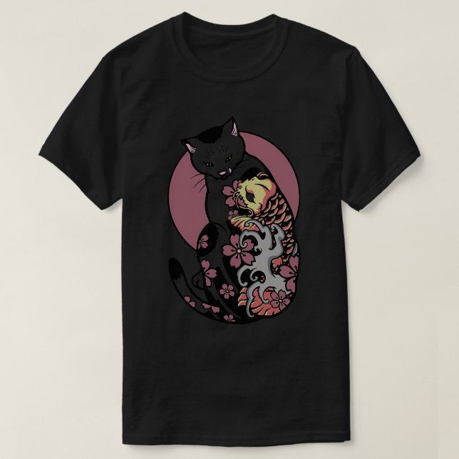 Monmon cat Cat with japanese tattoo Ko Fish T-Shirt (Design Front)
