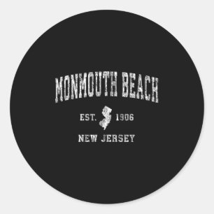 Monmouth Beach New Jersey Nj Vintage Athletic Spor Classic Round Sticker