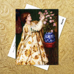 Monna Rosa Dante Gabriel Rossetti Postcard<br><div class="desc">A postcard with the fine art painting, Monna Rosa (1867) by Dante Gabriel Rossetti (1828-1882). A portrait of a woman in a gold embroidered dress cutting a pink rose from a bouquet. Rossetti was a poet and illustrator born in England, son of an Italian poet. His art is chraacterised by...</div>