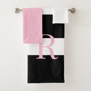 Monnogram Pink and black Bath Towel Set