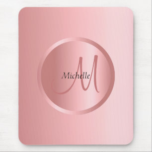 Mono gram Template Modern Elegant Rose Gold Mouse Pad