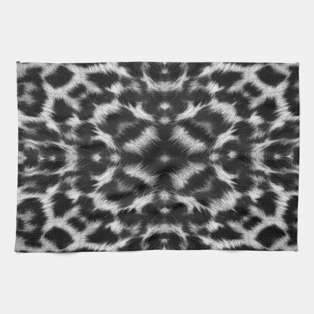 Mono kaleidoscope leopard fur pattern tea towel (Horizontal)