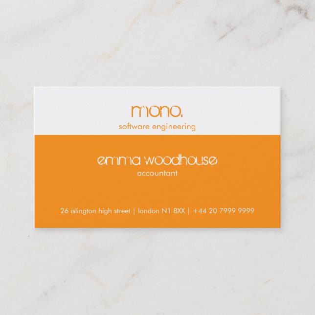 Mono Orange & White Business Card (Front)
