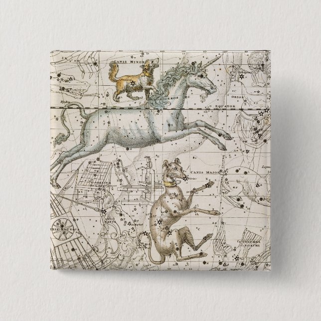 Monoceros, from 'A Celestial Atlas', pub. in 1822 15 Cm Square Badge (Front)