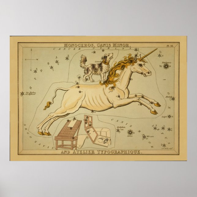 Monoceros - Vintage Astronomical Star Chart Image (Front)