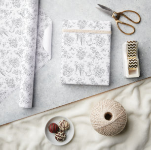 Monochrom Floral Vintage Teddy Bear Baby Shower Wrapping Paper