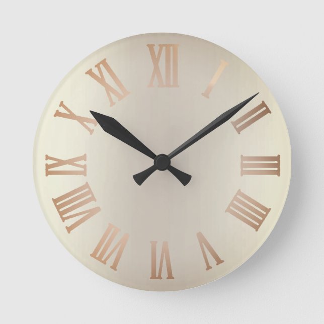 Monochrom Glitter Bronze Sepia Ombre Minimal Black Round Clock (Front)