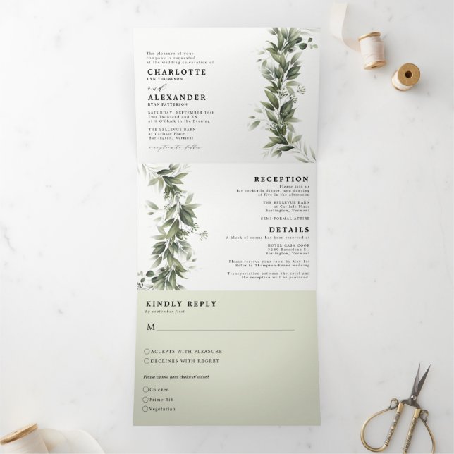 Monochromati Greenery All in one Wedding Tri-Fold (Inside)