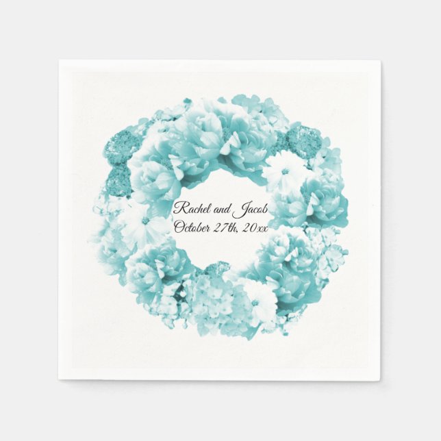 Monochromatic Aqua Blue Wreath Paper Napkins (Front)