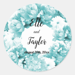 Monochromatic Aqua Floral Wreath Wedding Sticker