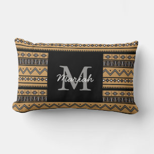 Monochromatic Aztec Patterned Monogram Lumbar Cushion