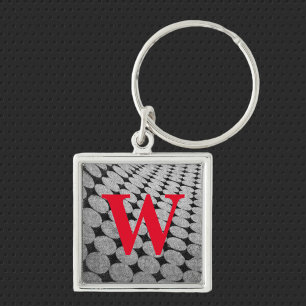 Monochromatic Black and Gray Red Monogram Key Ring
