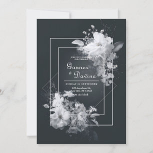 Monochromatic Black White Floral Geometric Wedding Invitation