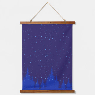 Monochromatic Blue Christmas Scene with Snow Hanging Tapestry