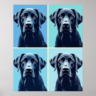 Monochromatic Blue Labrador Pop Art Grid Poster