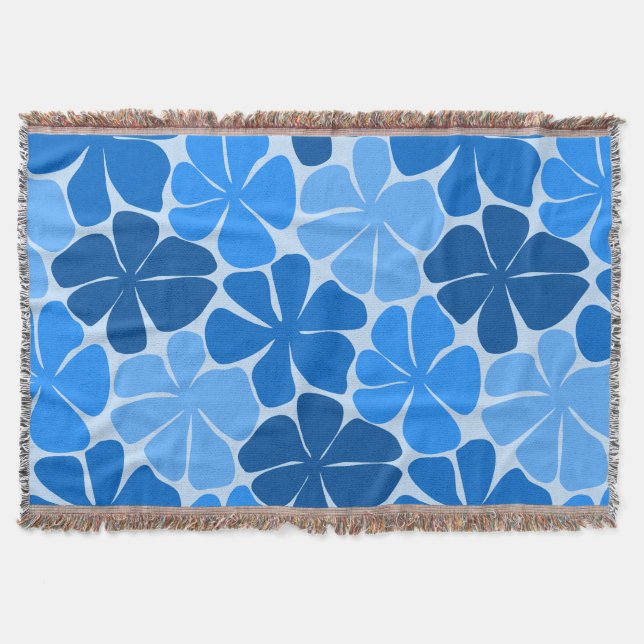 Monochromatic Blue Retro Flower  Throw Blanket (Front)