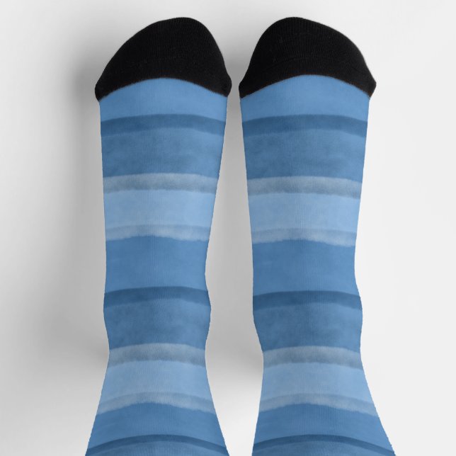 Monochromatic Blue Watercolor Stripes Socks (Top)
