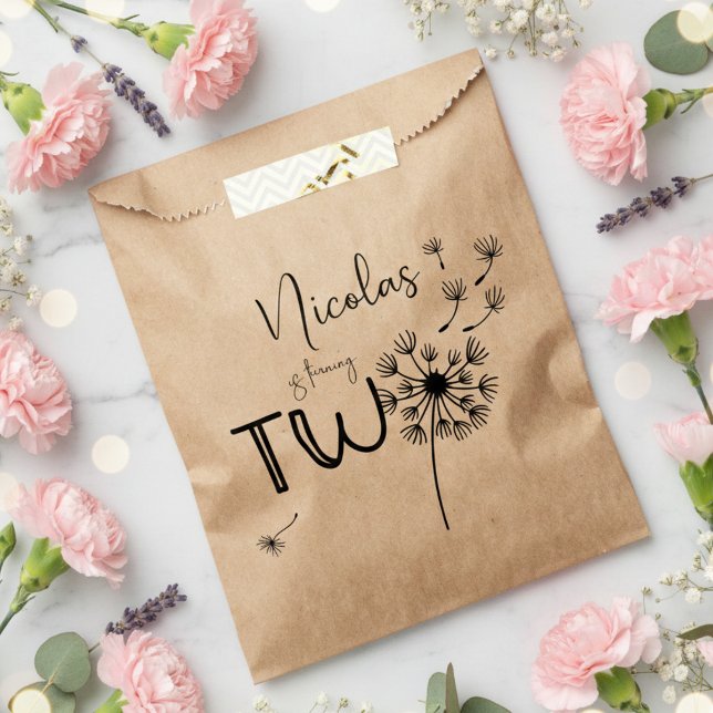 Monochromatic Dandelion second birthday Favour Bag (Creator Uploaded)