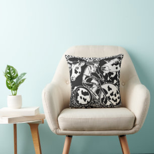 Monochromatic Elegance: Classic Cow Patch Pattern Cushion
