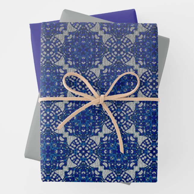 Monochromatic Faux Blue Grey Design Wrapping Paper Sheet (In situ)