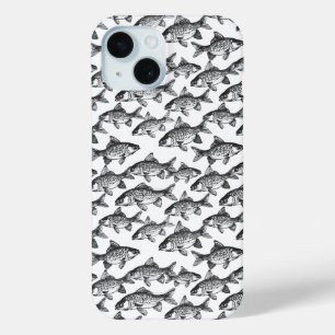Monochromatic Fish Pattern iPhone 15 Case