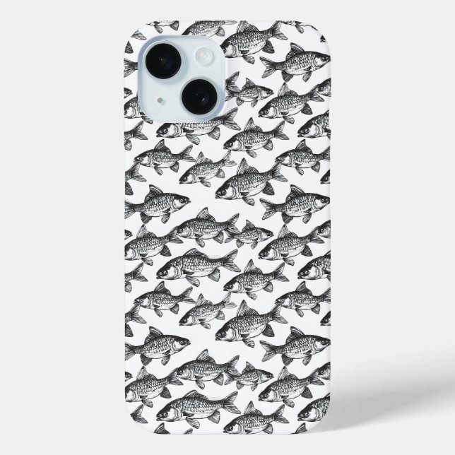 Monochromatic Fish Pattern Case-Mate iPhone Case (Back)
