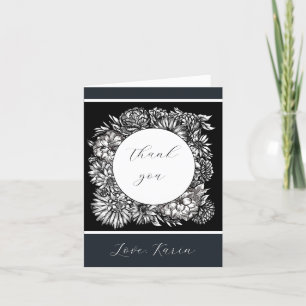 Monochromatic Floral Thank You Card