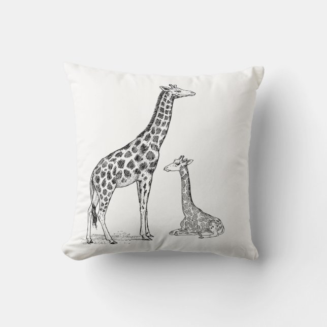  Monochromatic Giraffe Square Pillow – Elegant & M (Front)