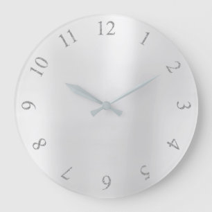 Monochromatic Glitter Gray Silver US UK Numbers Large Clock