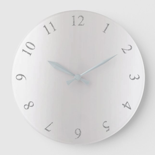 Monochromatic Glitter Grey Silver US UK Numbers Large Clock (Front)