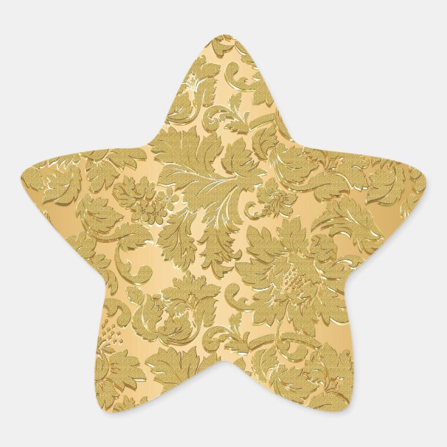 Monochromatic Gold Vintage Floral Damasks Star Sticker (Front)