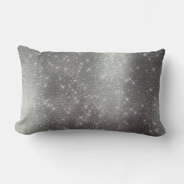 Monochromatic Graphite Metallic Sparkly Sequin Lumbar Cushion (Front)
