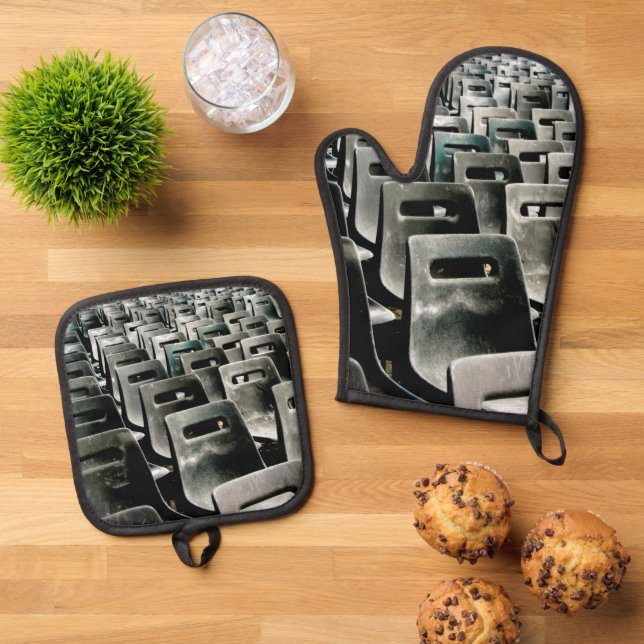 Monochromatic Gray Chairs  Oven Mitt & Pot Holder Set (Top Down)