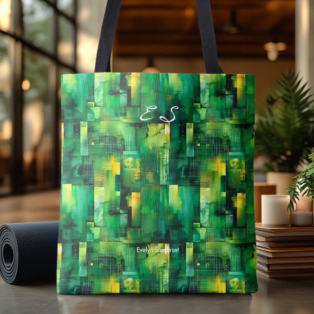 Monochromatic Green Abstract Personalised Tote Bag (Creator Uploaded)