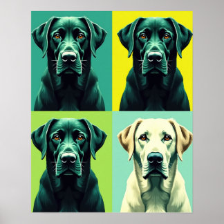  Monochromatic Green Black Labrador Pop Art Grid Poster