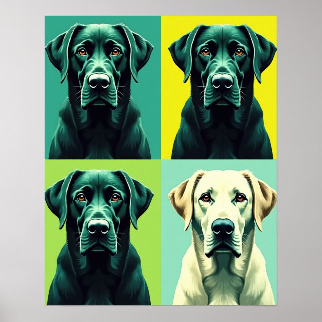  Monochromatic Green Black Labrador Pop Art Grid Poster (Front)