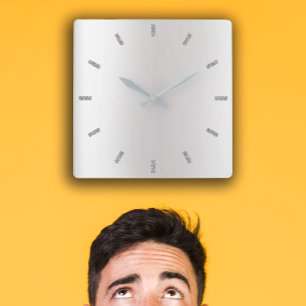 Monochromatic Grey Silver Ombre Minimal Black Square Wall Clock