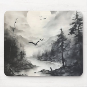 Monochromatic Landscape Ink Painting Mouse Pad