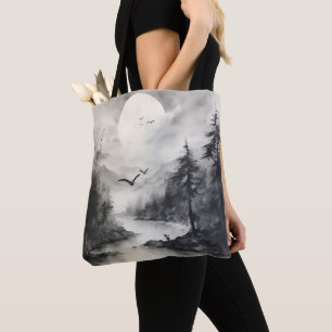 Monochromatic Landscape Ink Painting Tote Bag