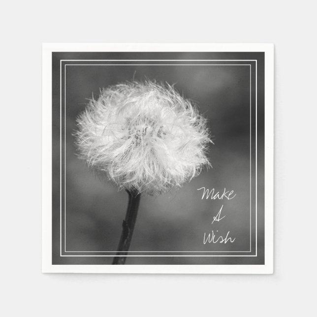 Monochromatic Make a Wish Dandelion Paper Napkin (Front)