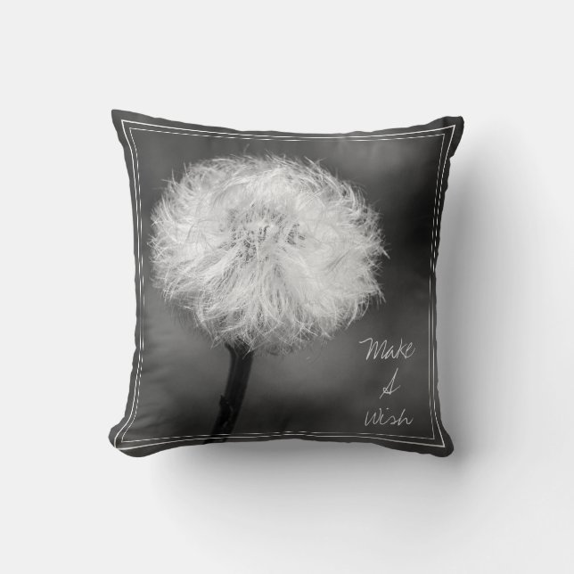 Monochromatic Make a Wish Dandelion Throw Pillow (Front)