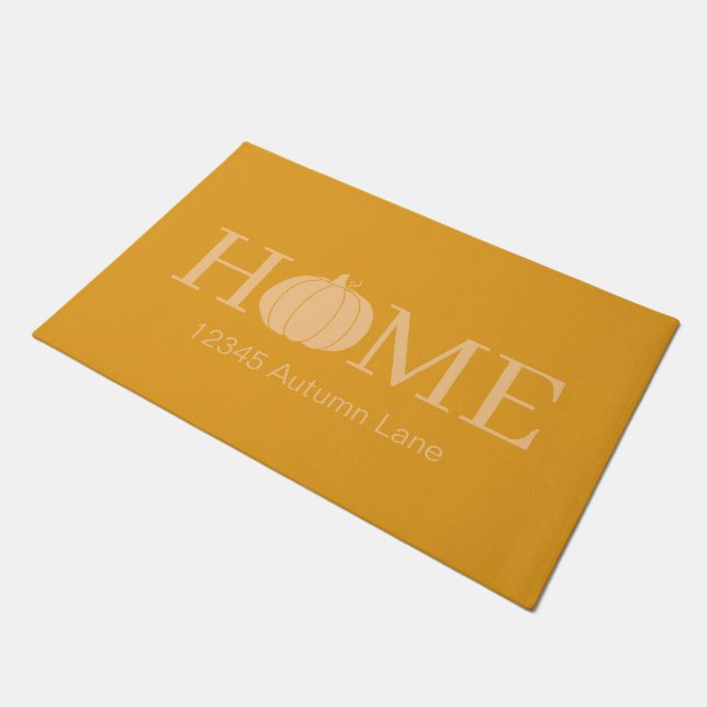 Monochromatic Marigold HOME Pumpkin Typography Doormat (Angled)