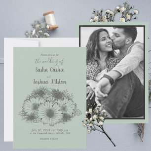  Monochromatic Minimalist Daisy Flowered Photo Invitation