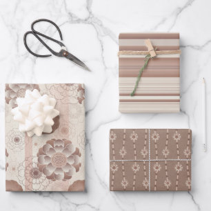Monochromatic Mocha Brown Floral Wrapping Paper