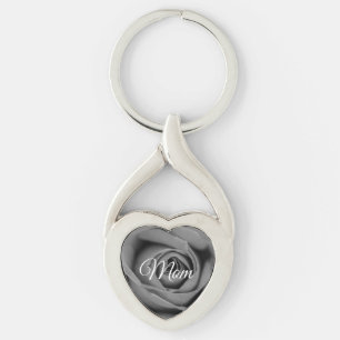 Monochromatic Mum Rose Metal Keychain