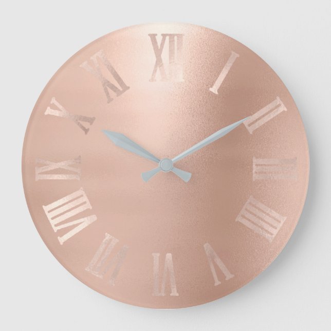 Monochromatic Pink Rose Gold Metallic Roman Numer Large Clock (Front)