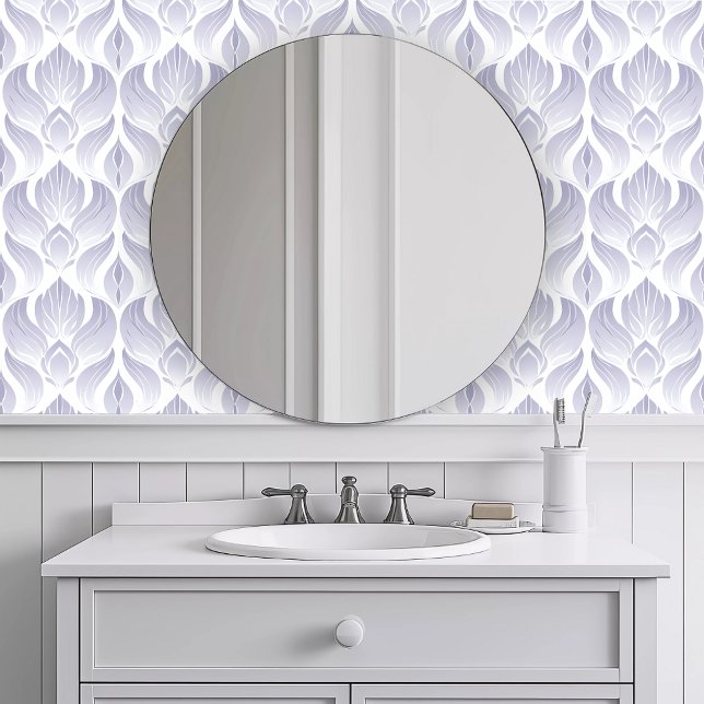 Monochromatic Purple Art Deco Wallpaper (Monochromatic Purple Art Deco Wallpaper in a white bathroom.)